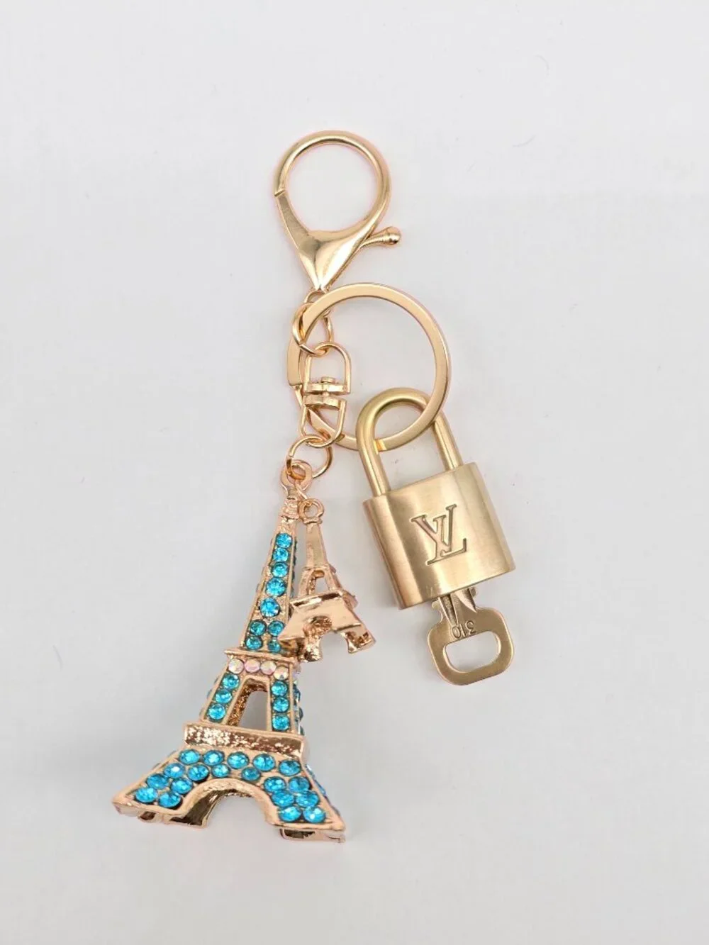 Authentic Louis Vuitton Gold Padlock 🔑 Unbranded Eiffel Tower Keychain Charm